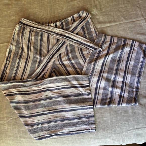 Women’s Blue & White Striped Wide Leg Lounge Pant, Cotton Linen Blend, Size XL - Picture 2 of 7